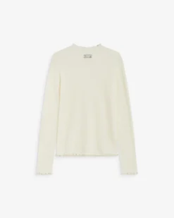 Pull ajusté en maille fine col montant ivoire Alino