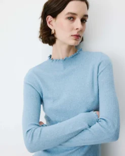 Pull ajusté en maille fine col montant bleuet Alino