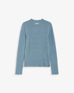 Pull ajusté en maille fine col montant bleuet Alino