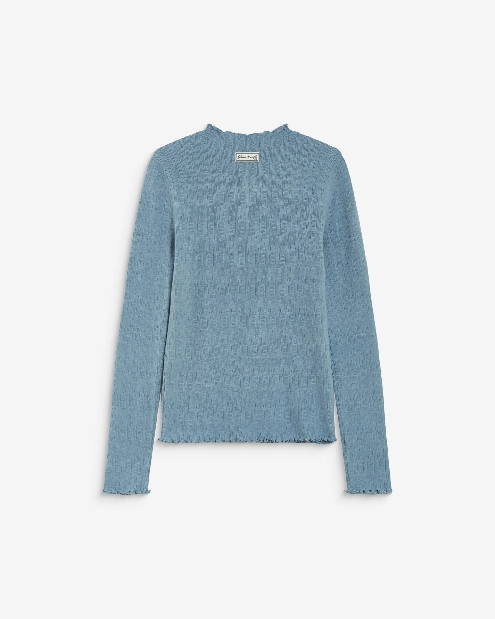 Pull ajusté en maille fine col montant bleuet Alino