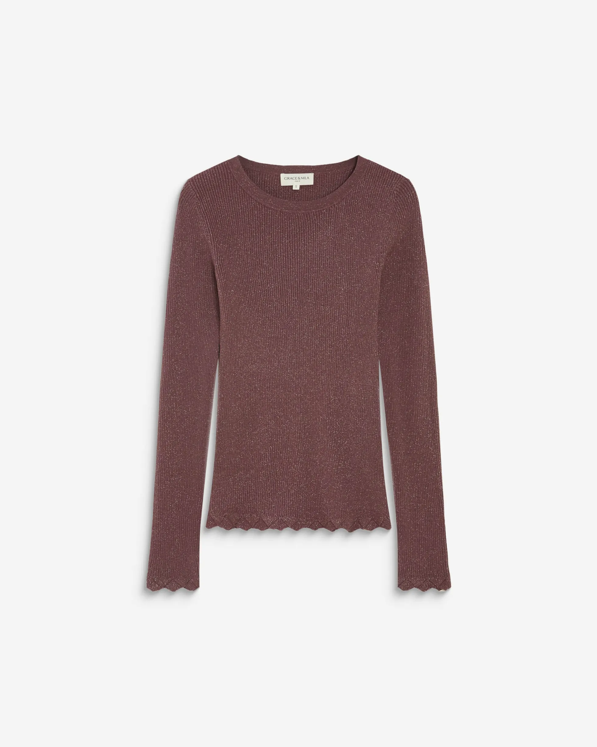 Pull ajusté en maille fine lurex parme Abbott