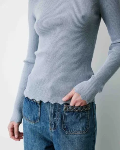Pull ajusté en maille fine lurex ciel Abbott