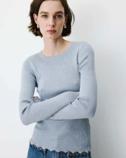Pull ajusté en maille fine lurex ciel Abbott