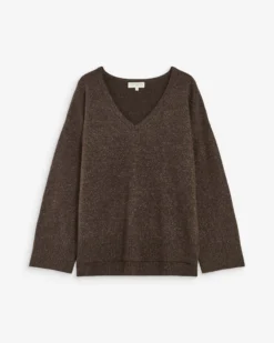 Pull ample col V en maille lurex chocolat Salvador