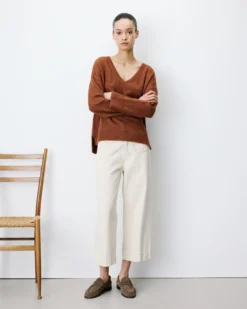 Pull ample col V en maille lurex coffee Salvador
