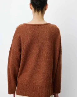 Pull ample col V en maille lurex coffee Salvador