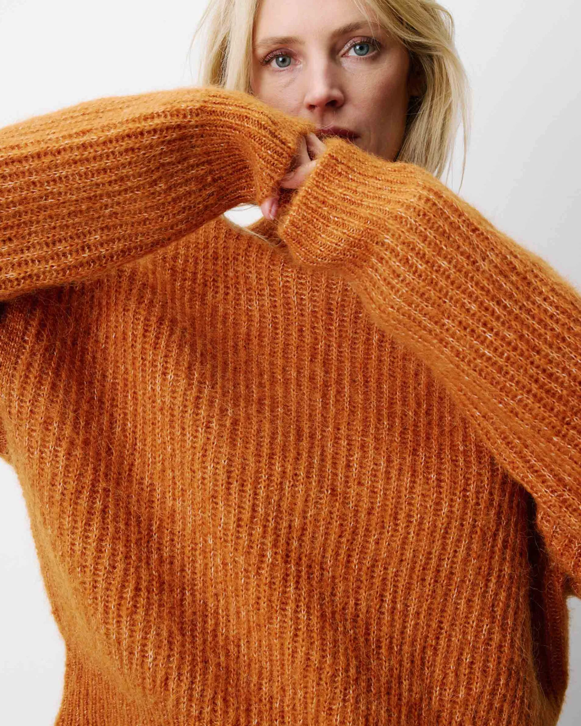 Pull ample en alpaga et laine mélangée camel Agostino
