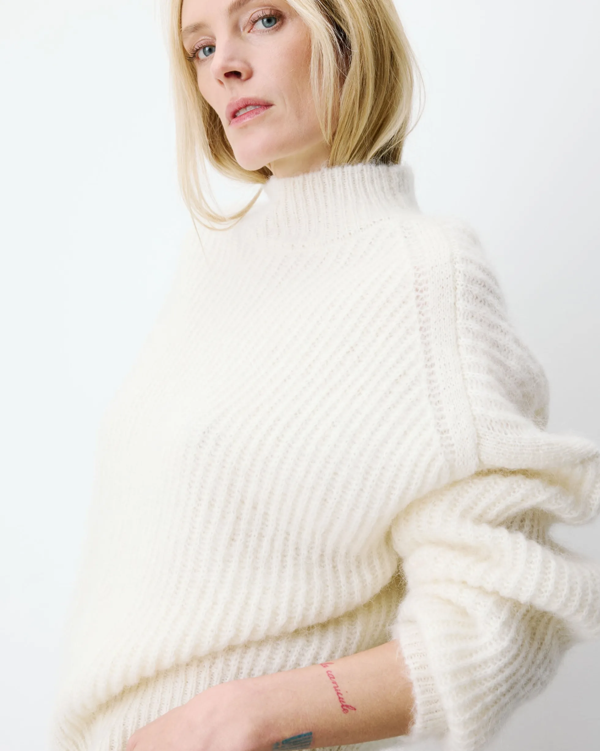 Pull ample en alpaga et laine mélangée ivoire Agostino