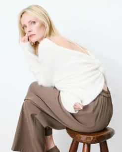 Pull ample en maille dos nu croisé ivoire Anthemis
