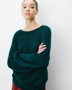 Pull ample en maille dos nu croisé emeraude Anthemis