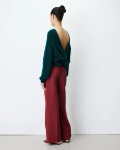 Pull ample en maille dos nu croisé emeraude Anthemis