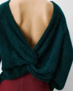 Pull ample en maille dos nu croisé emeraude Anthemis