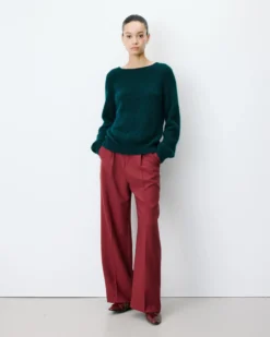 Pull ample en maille dos nu croisé emeraude Anthemis