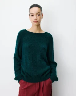 Pull ample en maille dos nu croisé emeraude Anthemis