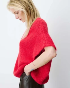 Pull ample sans manches en alpaga mélangé rouge Atticus