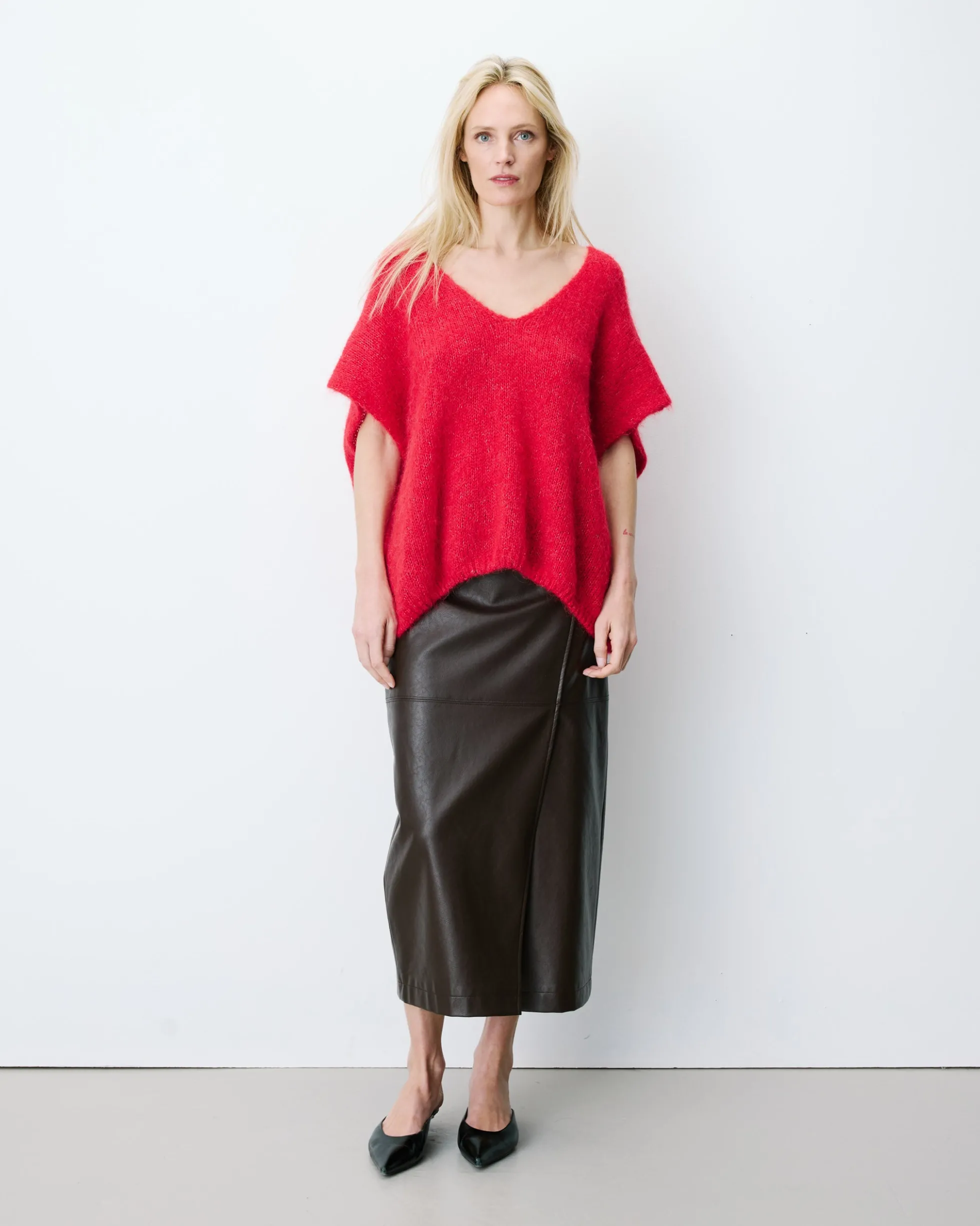 Pull ample sans manches en alpaga mélangé rouge Atticus