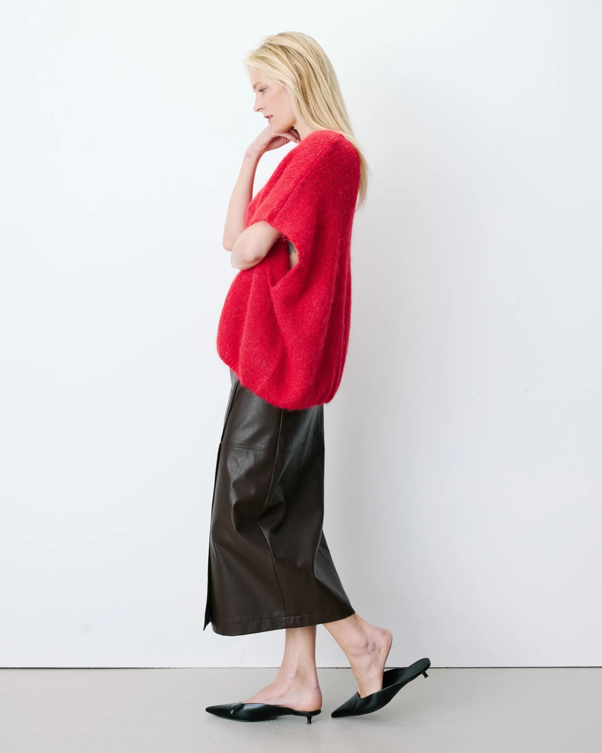 Pull ample sans manches en alpaga mélangé rouge Atticus