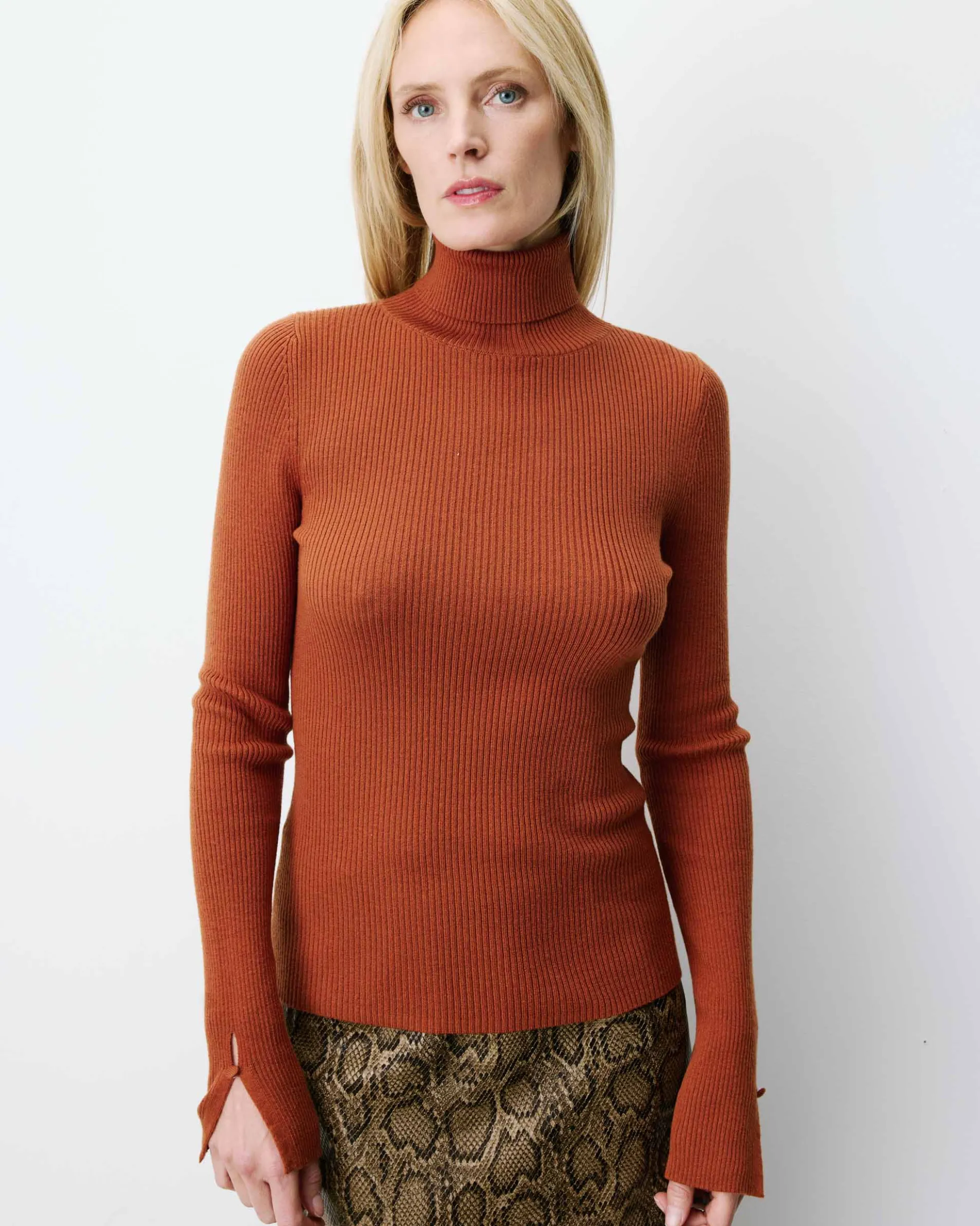 Pull col roulé ajusté en maille fine coffee Alfred