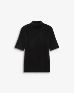 Pull doux manches courtes col cheminée noir Birdie