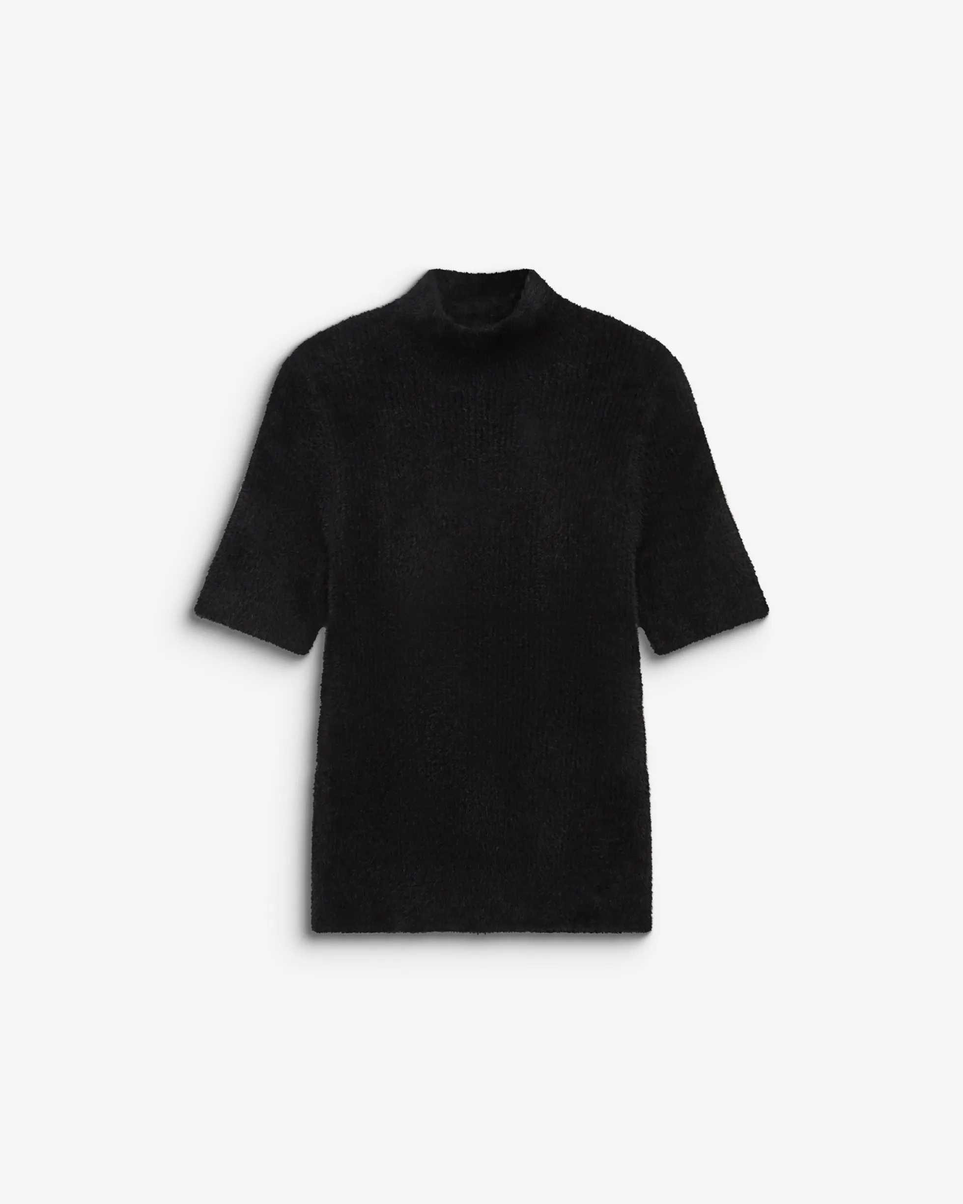 Pull doux manches courtes col cheminée noir Birdie