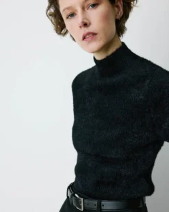 Pull doux manches courtes col cheminée noir Birdie