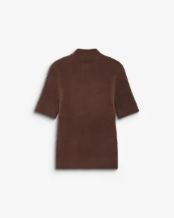 Pull doux manches courtes col cheminée chocolat Birdie