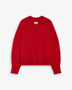 Pull droit col V en maille rouge Alden