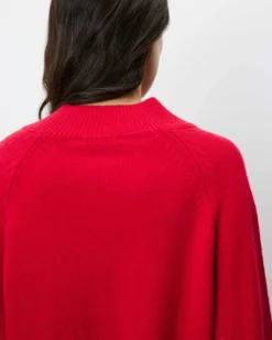 Pull droit col V en maille rouge Alden