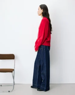 Pull droit col V en maille rouge Alden