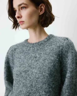 Pull en maille col rond épaules froncées anthracite Antoine