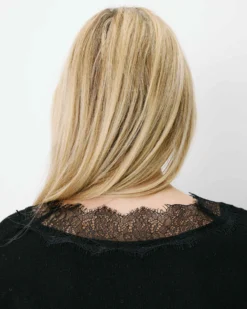 Pull en maille à col V en dentelle noir Augustin