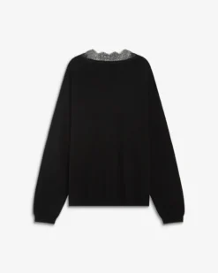 Pull en maille à col V en dentelle noir Augustin