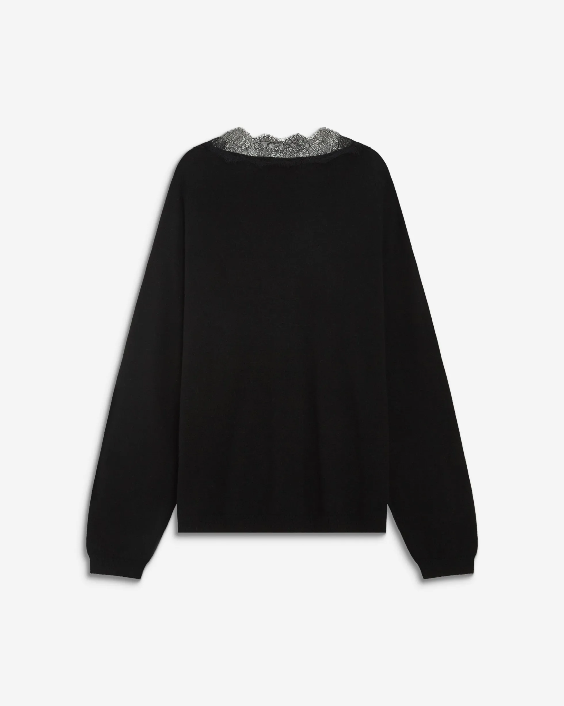Pull en maille à col V en dentelle noir Augustin