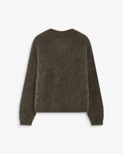Pull large doux en mohair mélangé col V taupe Adorable