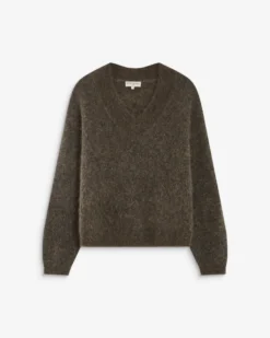 Pull large doux en mohair mélangé col V taupe Adorable