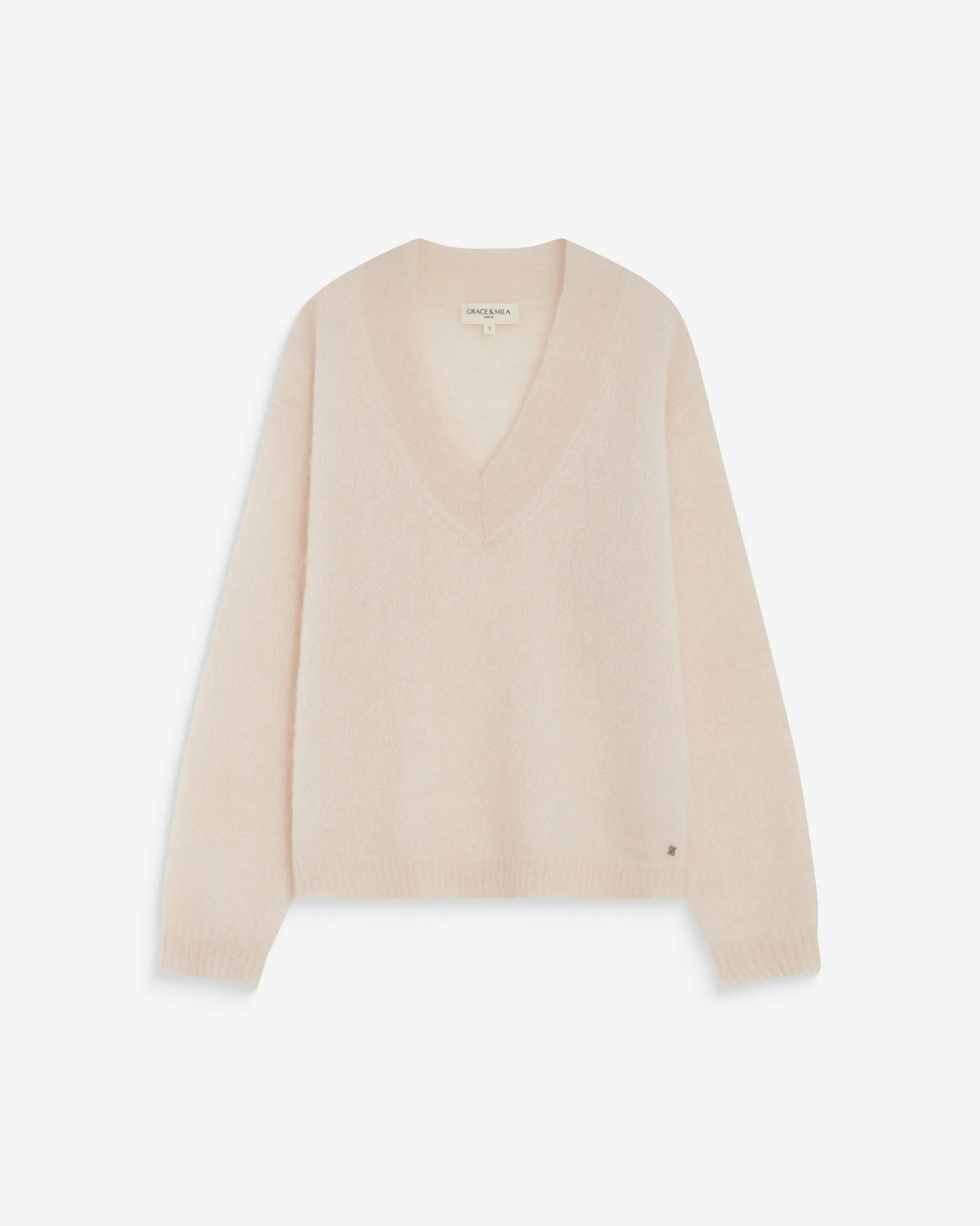 Pull large doux en mohair mélangé col V nude Adorable