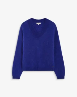 Pull large doux en mohair mélangé col V cobalt Adorable