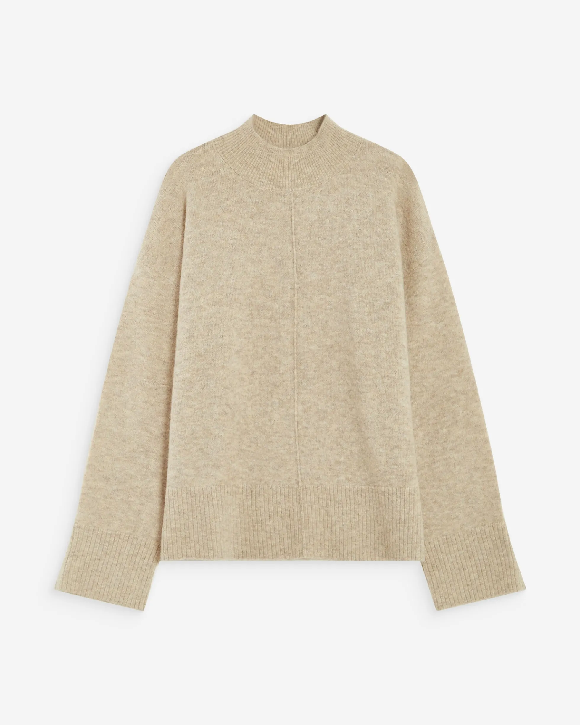 Pull large en maille jersey col montant sable Adelice