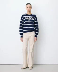 Pull à logo universitaire brodé marine Ashford
