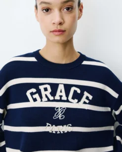 Pull à logo universitaire brodé marine Ashford