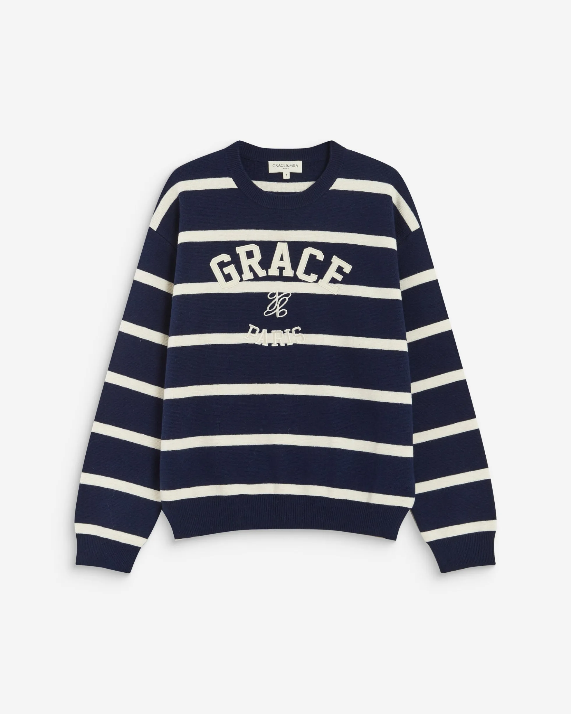 Pull à logo universitaire brodé marine Ashford