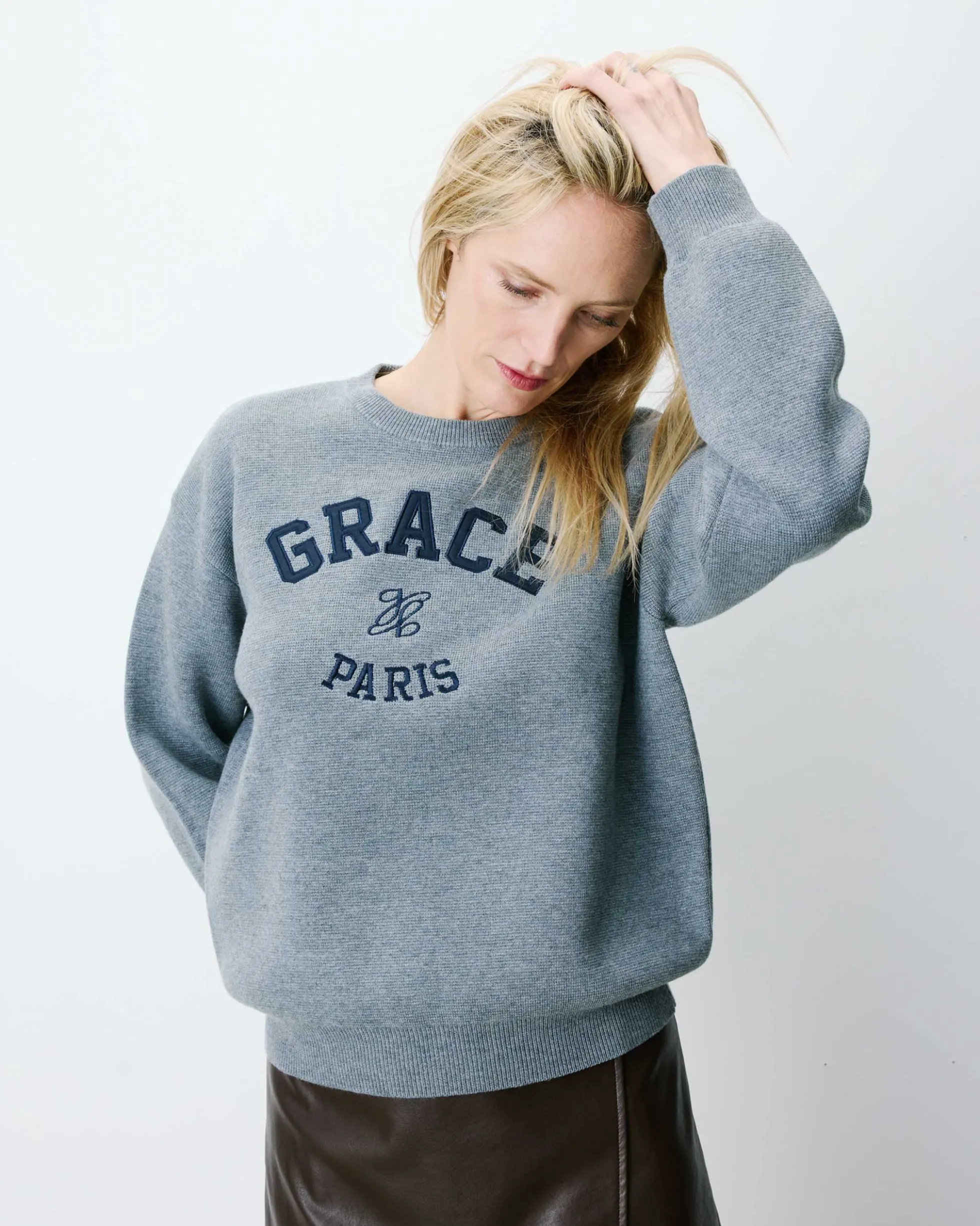 Pull à logo universitaire brodé gris Ashford