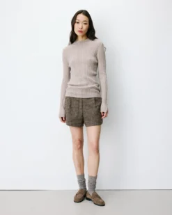 Pull maille fine près du corps col montant mocha Aloe