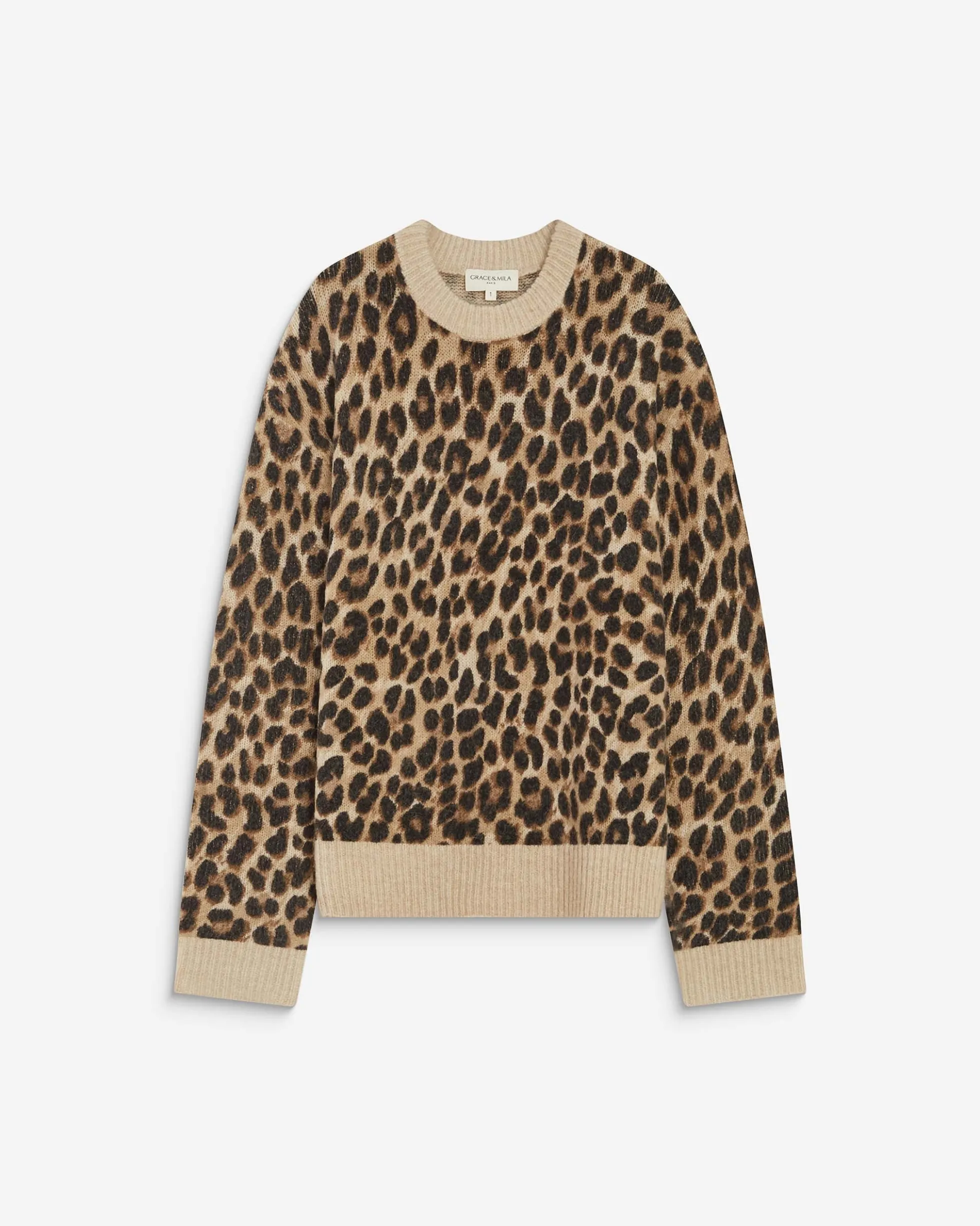 Pull manches longues col rond à motif leo Alexiel
