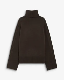 Pull oversize col roulé en maille torsadée chocolat Bastille