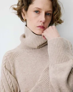 Pull oversize col roulé en maille torsadée grege Bastille