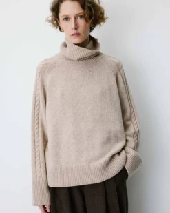 Pull oversize col roulé en maille torsadée grege Bastille