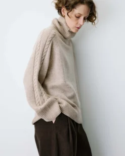 Pull oversize col roulé en maille torsadée grege Bastille