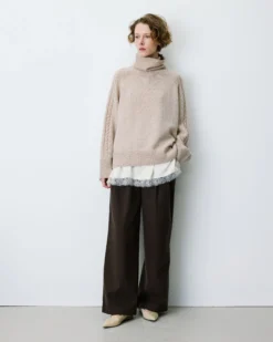 Pull oversize col roulé en maille torsadée grege Bastille