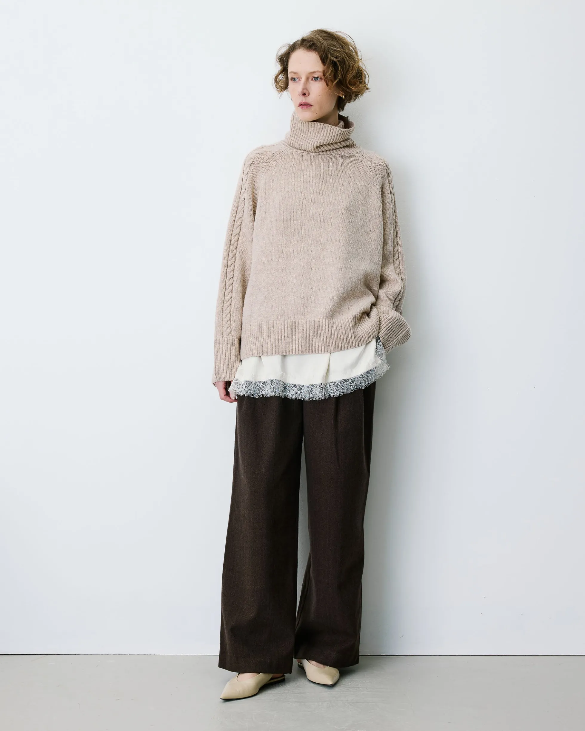 Pull oversize col roulé en maille torsadée grege Bastille